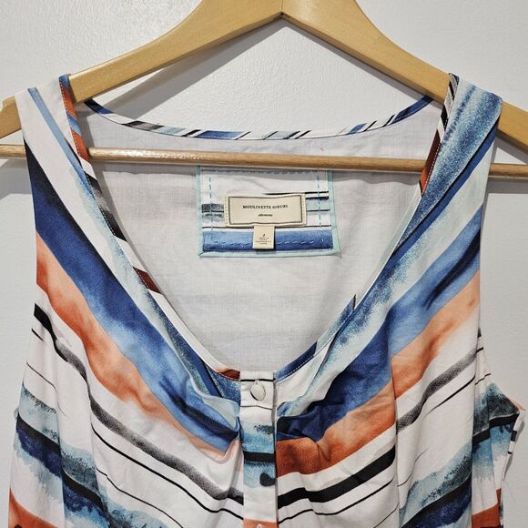 Moulinette Soeurs - Dress A-Line Watercolor Striped - Size 2 -  White Blue - Picture 4 of 10